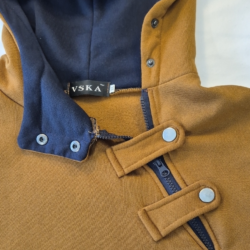 VSKA Designer XL Pullover Strap Zip Design Men's Brown and Black Hoodie